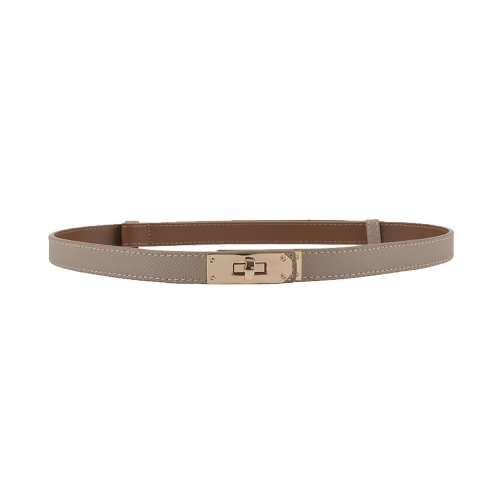 3132 Women's Skinny Leather Belt With Adjustable Golden Turn-lock Buckle